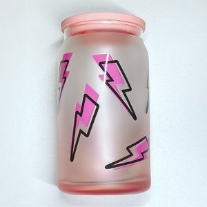 Glass beer can with glass straw